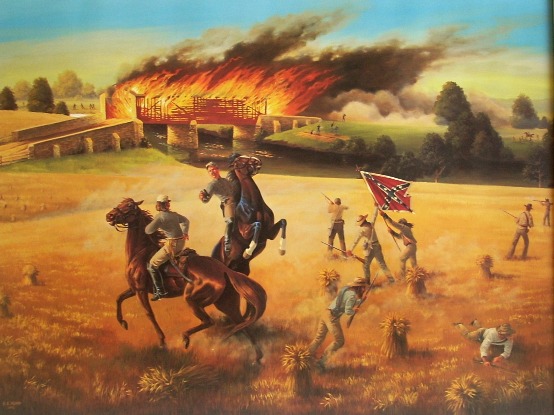 Burning of The Bridge at Monocacy. Painting by Sherry Kemp