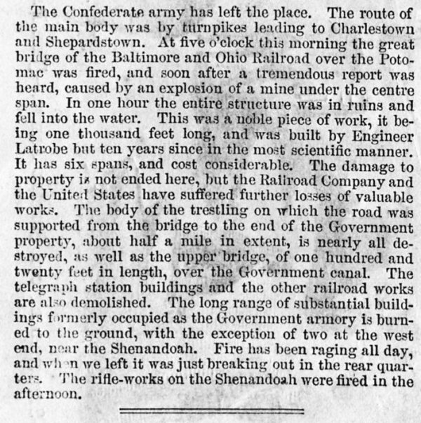 Harpers Ferry Covered Bridge Article in Harper's Weekly, July 6,1861